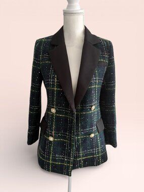 TISSU Green Gold Black Plaid Button Blazer Size 36 / US 6